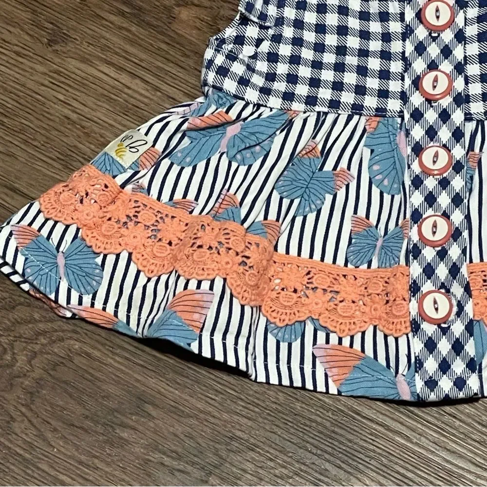 Wildflower Checkered and Striped Tunic Top or Dress Blue White Peach Sz 6 Months